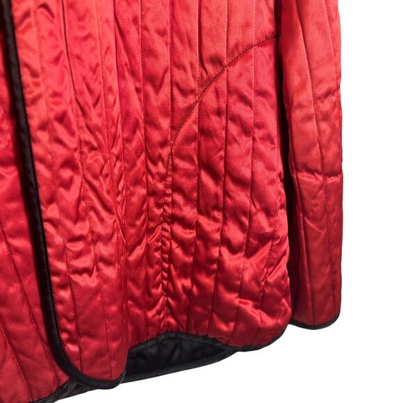 Vintage Neiman-Marcus Quilted Satin Jacket Frog Closures Mandarin Collar M Red - Picture 8 of 16